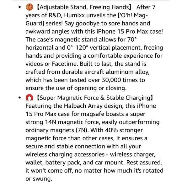 Humixx Translucent Black Case For iPhone 15 Pro Max 6.7” Kickstand Mag-Guard - Picture 9 of 10